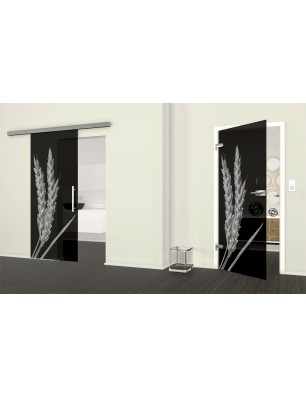 Ganzglastür Ernte III Gelasert Auf Grauglas