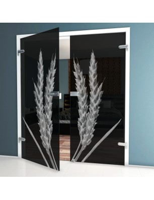 Ganzglastür Ernte III Gelasert Auf Grauglas