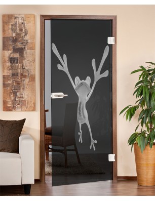 Ganzglastür Crazy Frog Gelasert Auf Grauglas