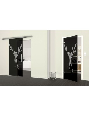 Ganzglastür Crazy Frog Gelasert Auf Grauglas