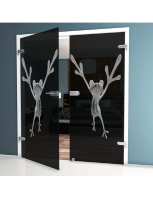 Ganzglastür Crazy Frog Gelasert Auf Grauglas