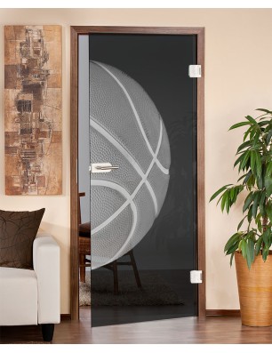 Ganzglastür Basketball Gelasert Auf Grauglas