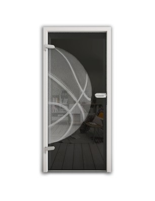 Ganzglastür Basketball Gelasert Auf Grauglas