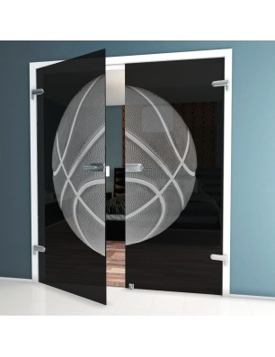 Ganzglastür Basketball Gelasert Auf Grauglas