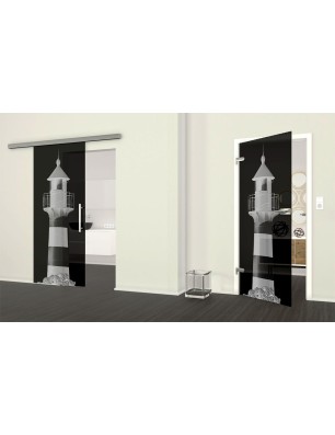 Ganzglastür Leuchtturm 2 Gelasert Auf Grauglas