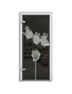 Ganzglastür Frösche Gelasert Auf Grauglas