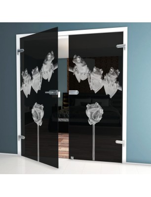 Ganzglastür Frösche Gelasert Auf Grauglas