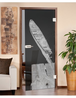 Ganzglastür Boot 2 Gelasert Auf Grauglas