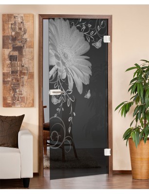 Ganzglastür Blume 3 Gelasert Auf Grauglas