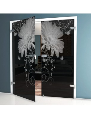 Ganzglastür Blume 3 Gelasert Auf Grauglas