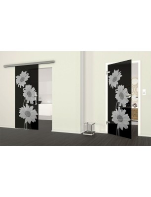 Ganzglastür Kamille Gelasert Auf Grauglas