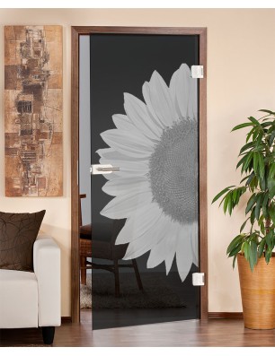 Ganzglastür Sonnenblume Gelasert Auf Grauglas