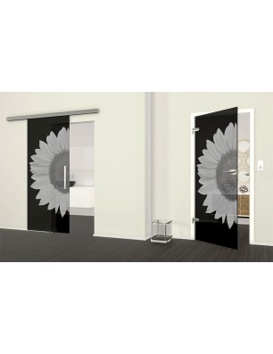 Ganzglastür Sonnenblume Gelasert Auf Grauglas