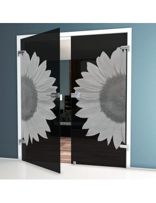 Ganzglastür Sonnenblume Gelasert Auf Grauglas