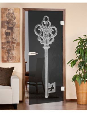 Ganzglastür Key Gelasert Auf Grauglas