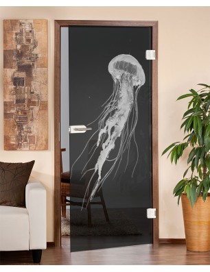 Ganzglastür Qualle II Gelasert Auf Grauglas