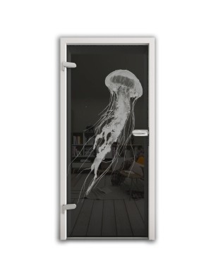 Ganzglastür Qualle II Gelasert Auf Grauglas