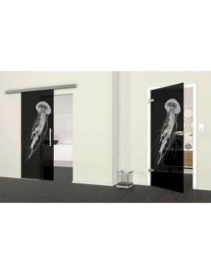 Ganzglastür Qualle II Gelasert Auf Grauglas