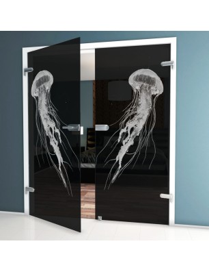 Ganzglastür Qualle II Gelasert Auf Grauglas