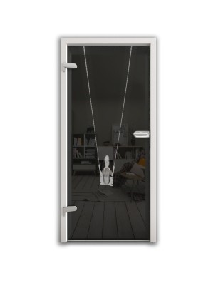 Ganzglastür Schaukel Gelasert Auf Grauglas