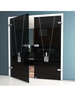 Ganzglastür Schaukel Gelasert Auf Grauglas