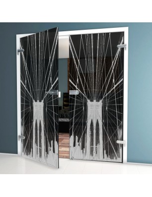 Ganzglastür Brooklyn Gelasert Auf Grauglas