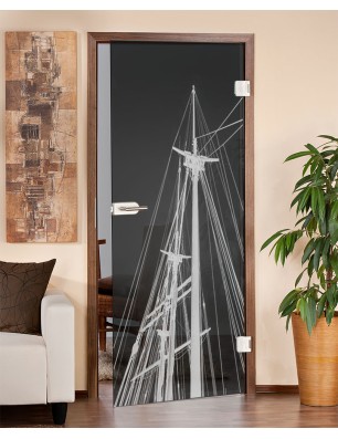 Ganzglastür Dreimaster Gelasert Auf Grauglas