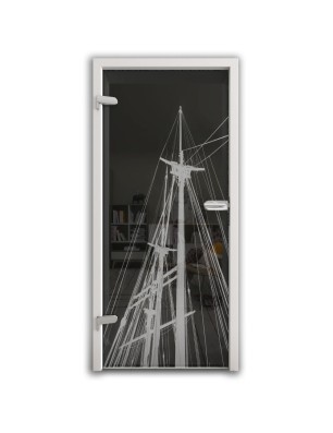 Ganzglastür Dreimaster Gelasert Auf Grauglas