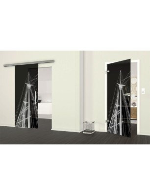 Ganzglastür Dreimaster Gelasert Auf Grauglas