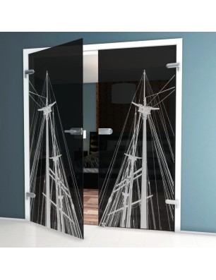 Ganzglastür Dreimaster Gelasert Auf Grauglas