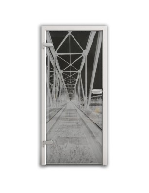 Ganzglastür Gleise Gelasert Auf Grauglas