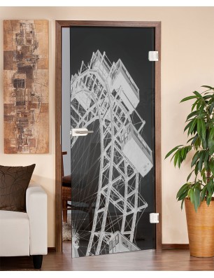 Ganzglastür Riesenrad Gelasert Auf Grauglas