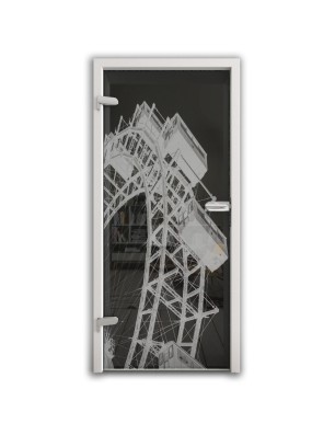 Ganzglastür Riesenrad Gelasert Auf Grauglas