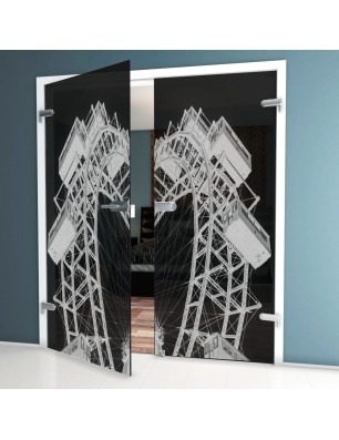 Ganzglastür Riesenrad Gelasert Auf Grauglas