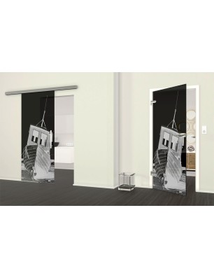 Ganzglastür Fischerboot Gelasert Auf Grauglas