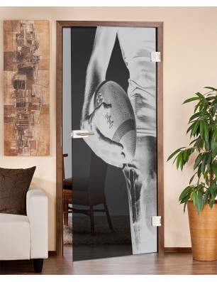 Ganzglastür American Footbal Gelasert Auf Grauglas