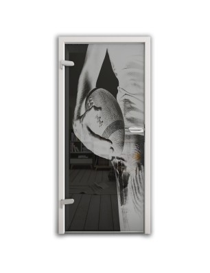 Ganzglastür American Footbal Gelasert Auf Grauglas