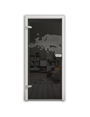 Ganzglastür Europa Gelasert Auf Grauglas