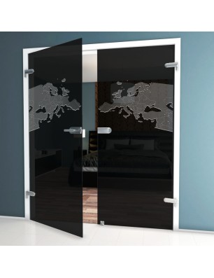 Ganzglastür Europa Gelasert Auf Grauglas