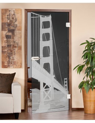 Ganzglastür San Fransisco Gelasert Auf Grauglas