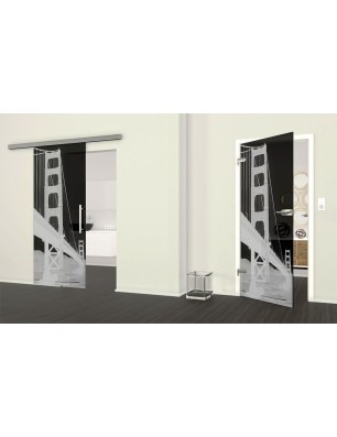 Ganzglastür San Fransisco Gelasert Auf Grauglas