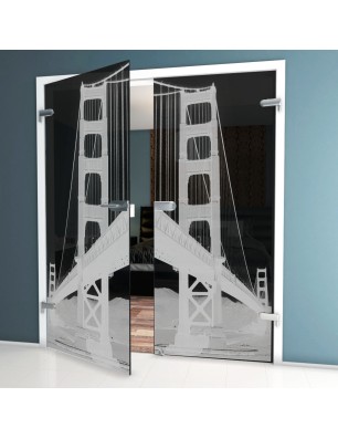 Ganzglastür San Fransisco Gelasert Auf Grauglas