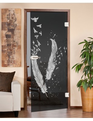 Ganzglastür Phönix II Gelasert Auf Grauglas