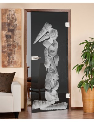 Ganzglastür Muscheln I Gelasert Auf Grauglas