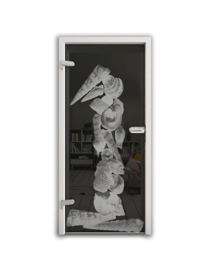 Ganzglastür Muscheln I Gelasert Auf Grauglas