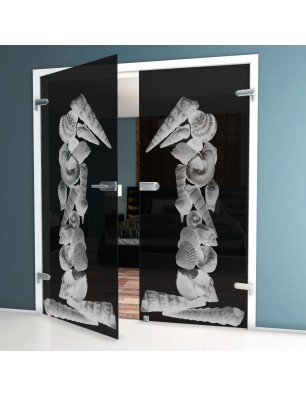 Ganzglastür Muscheln I Gelasert Auf Grauglas