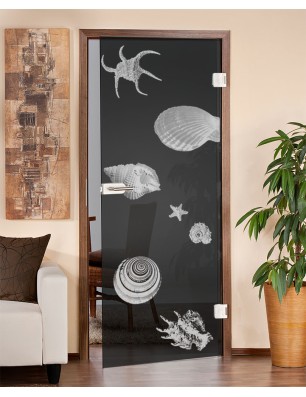 Ganzglastür Muscheln II Gelasert Auf Grauglas