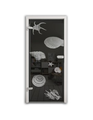 Ganzglastür Muscheln II Gelasert Auf Grauglas