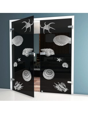 Ganzglastür Muscheln II Gelasert Auf Grauglas