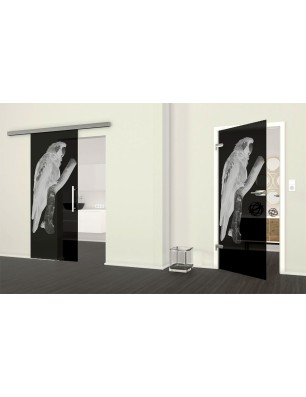 Ganzglastür Pappagei Gelasert Auf Grauglas